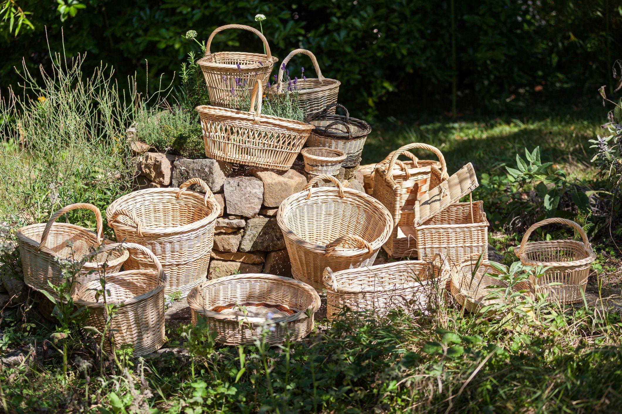 Handmade woven basket in a natural outdoor setting
